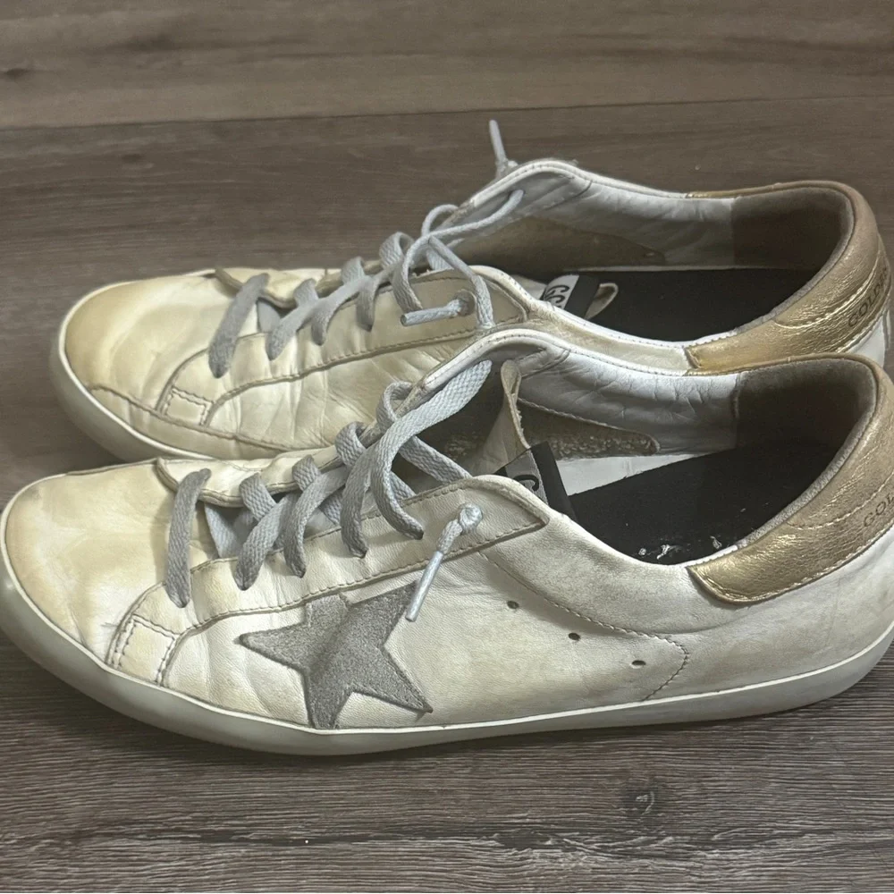 Golden Goose Tan and White Classic Star Sneakers - Picture 9 of 12